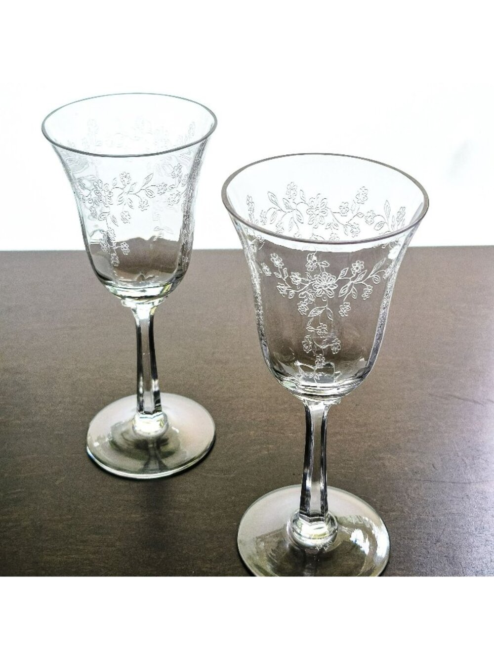 Lenox Castle Garden Wine Glass Set, Etched Floral, Vintage c.1975-92 USA
